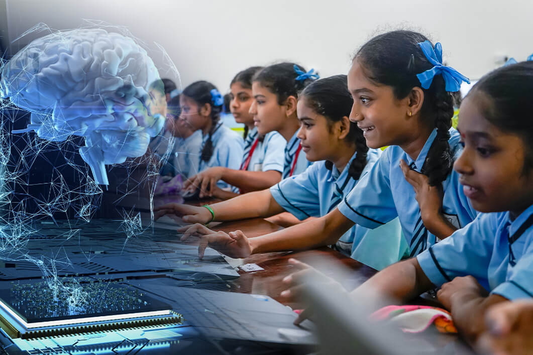 Students from ashram schools working in computer labs set up by Child Help Foundation